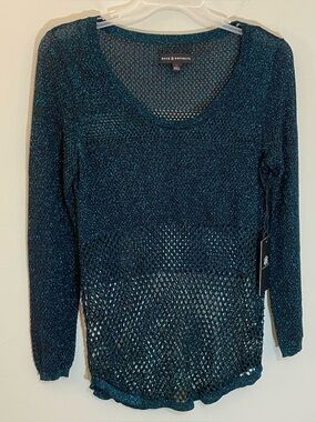 Rock & Republic Blue Glitter Fishnet Shirt M